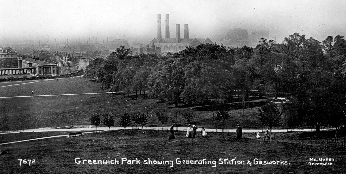The completed power station in 1911. Postcard by Mc.Queen Greenwich