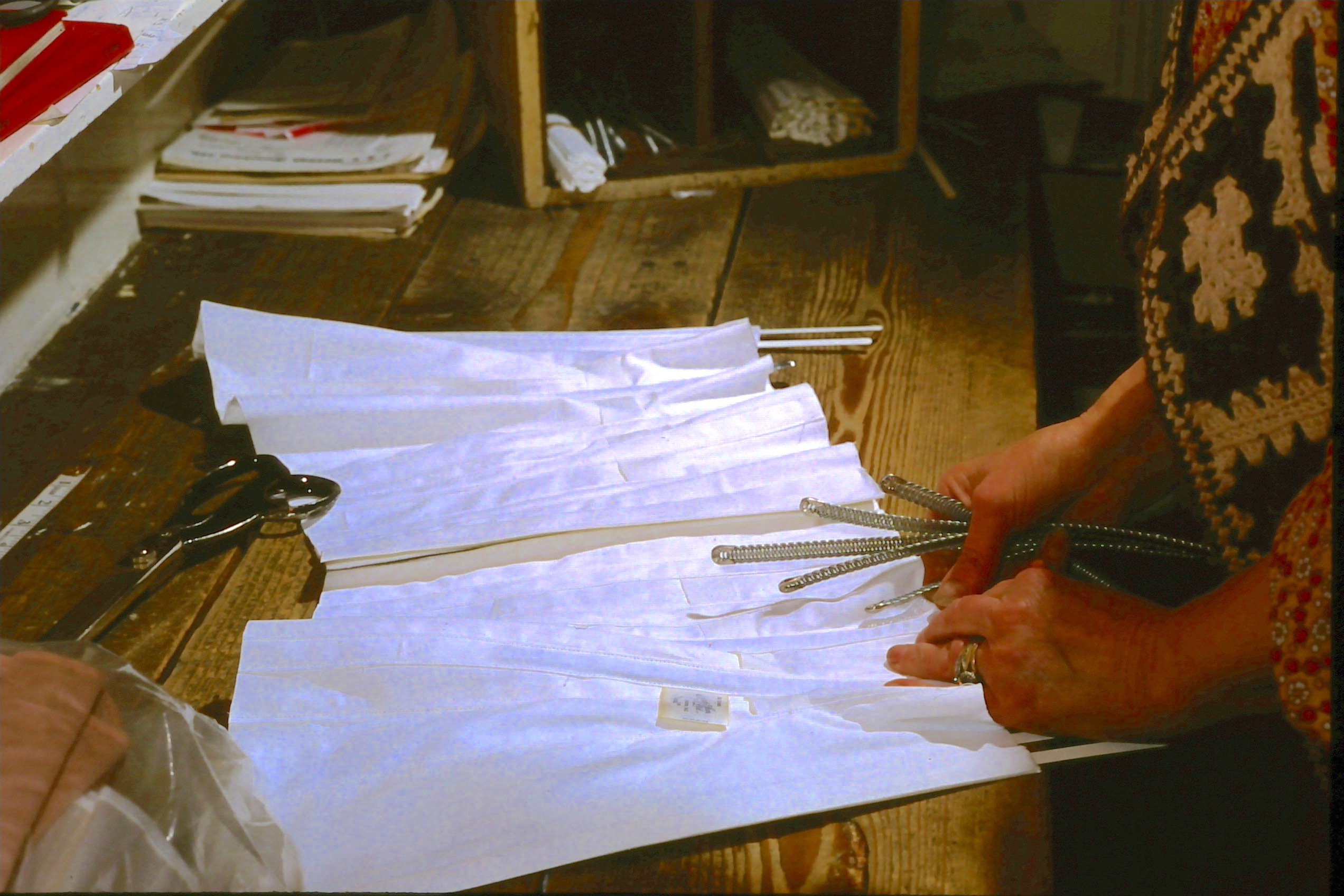 Inserting stiffeners formerly whalebone