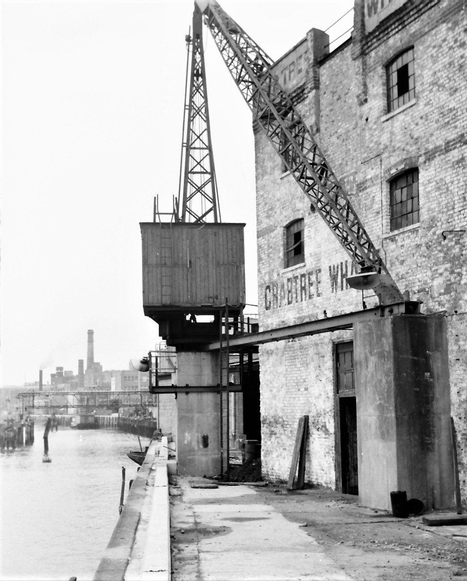 Crabtree Wharf on Fulham Reach, 1972, looking north (everything beyond has also since gone)