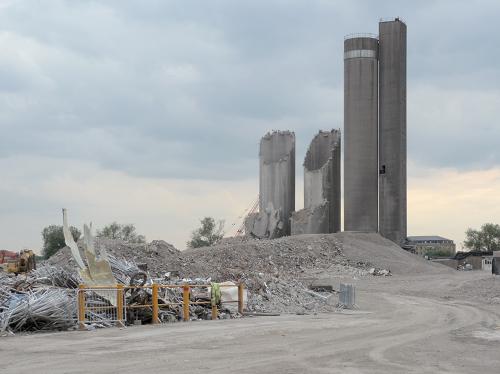 Most of the demolition took place using a long-reach cruncher. Silo remains on 2 August 2010, © Robert Carr.