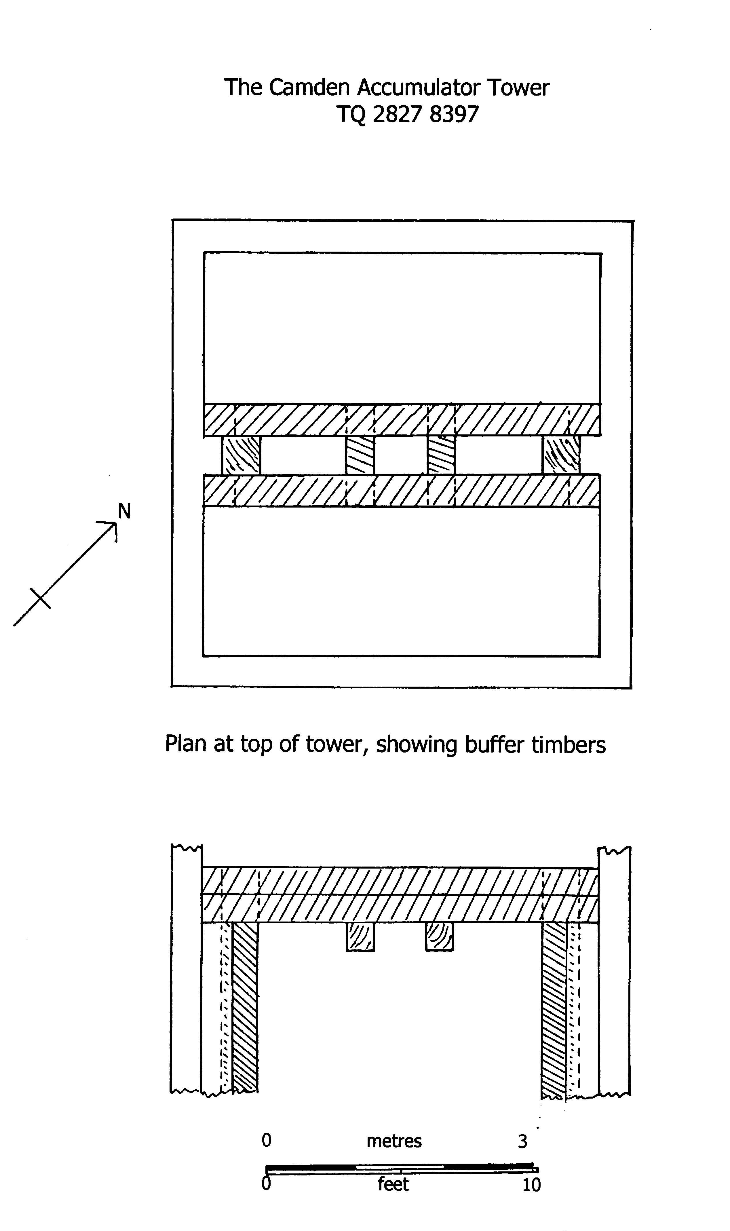 Plan and section of scrap section at top of tower